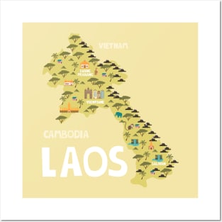 Laos Illustrated Map Posters and Art